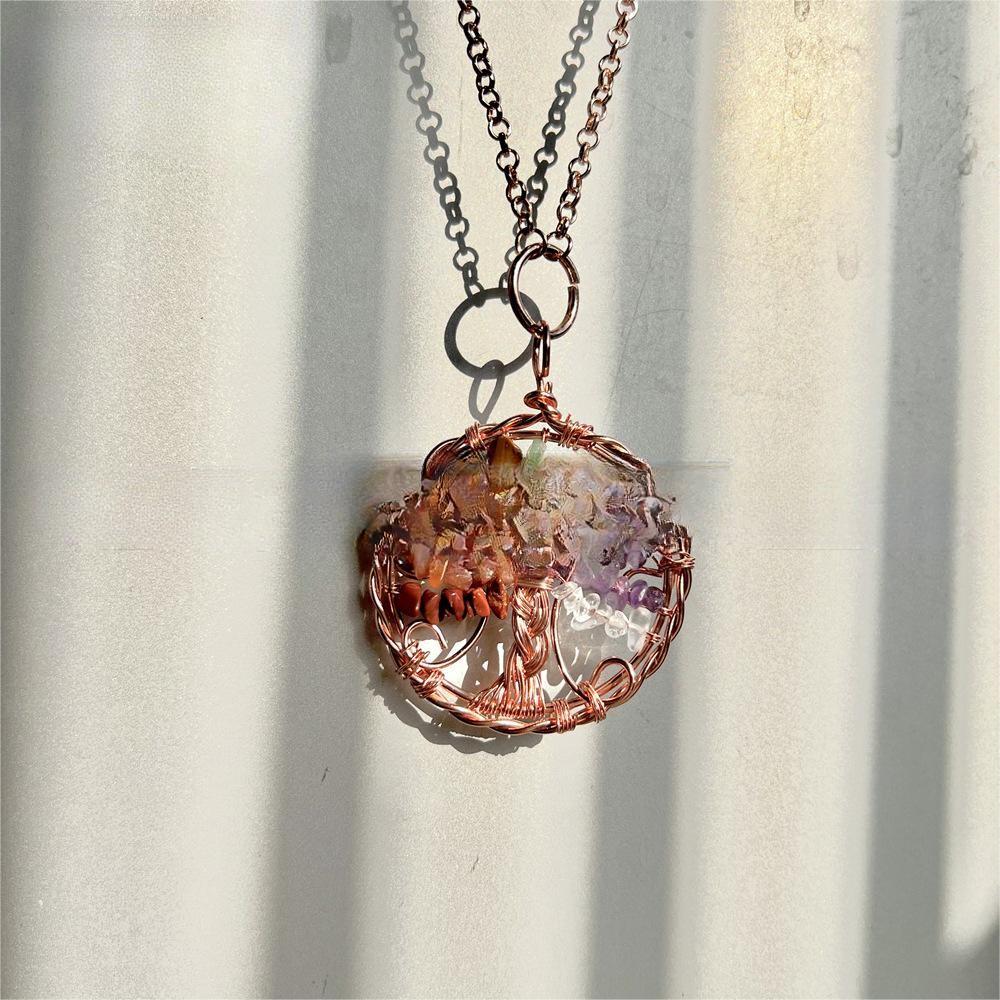 Crushed Stone Crystal Winding Pendant Necklace