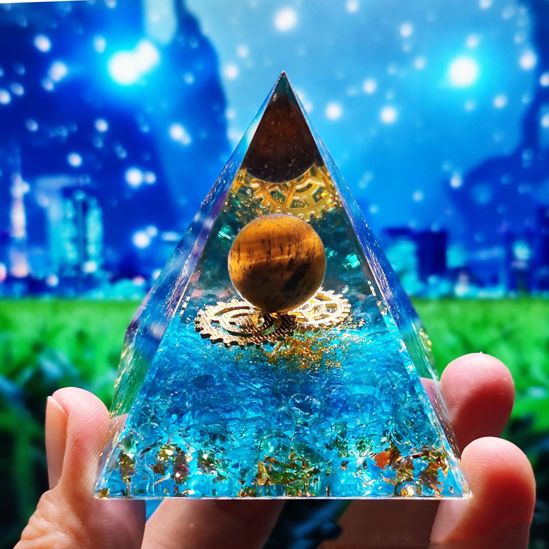 Crystal Ball Crushed Stone Pyramid Home Craft -Shop 