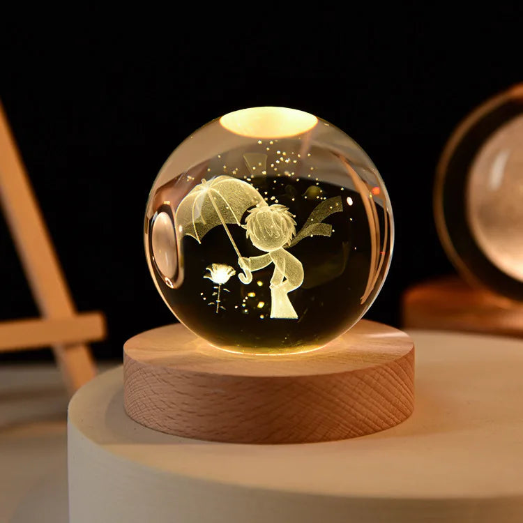 6cm 3D Crystal Ball Laser Carving Solar System Globe