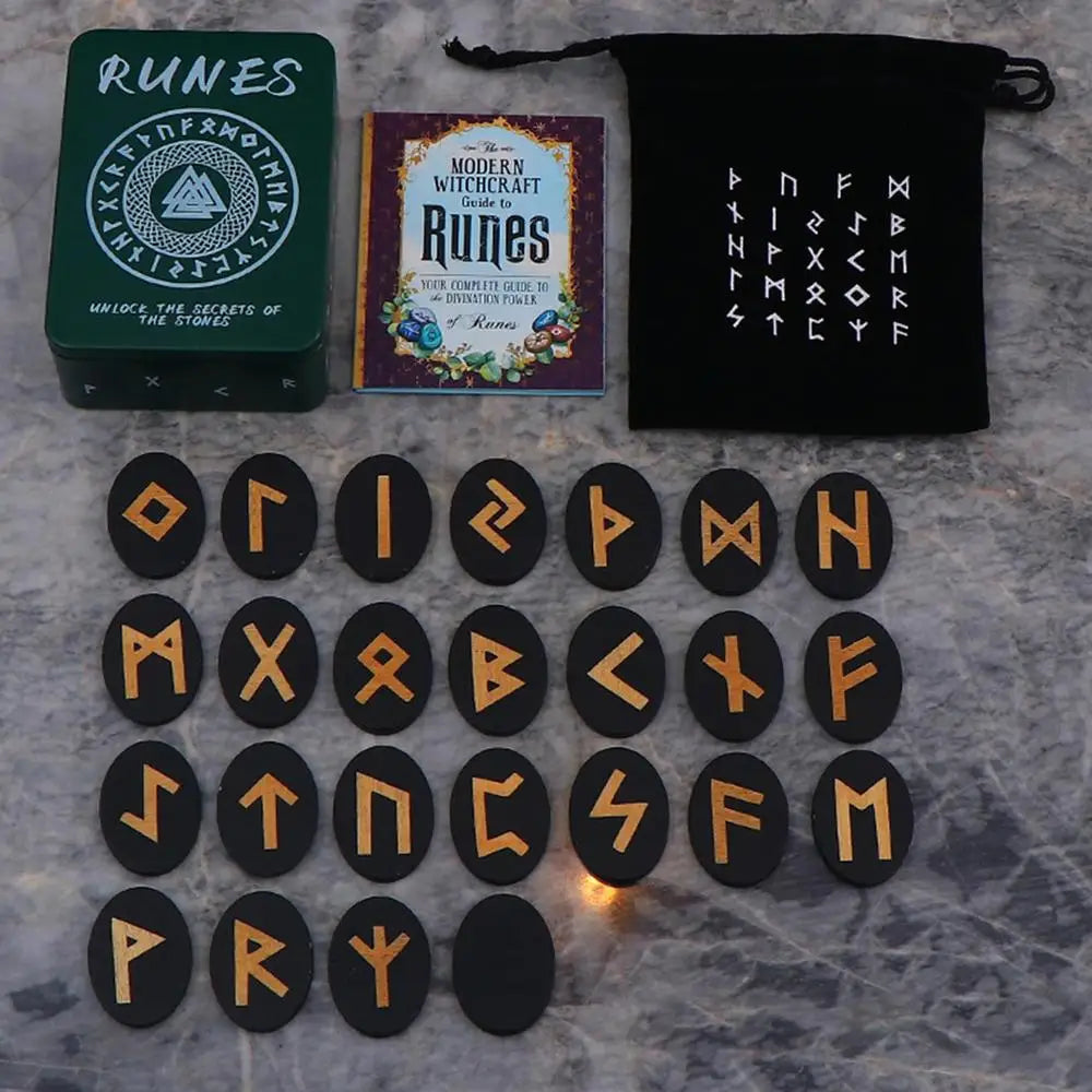 Witches Runes Set Altar Divination Tools with Manual and Storage Bag