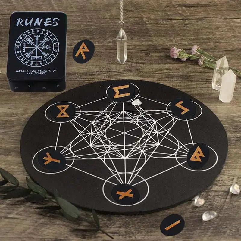 Witches Runes Set Altar Divination Tools with Manual and Storage Bag