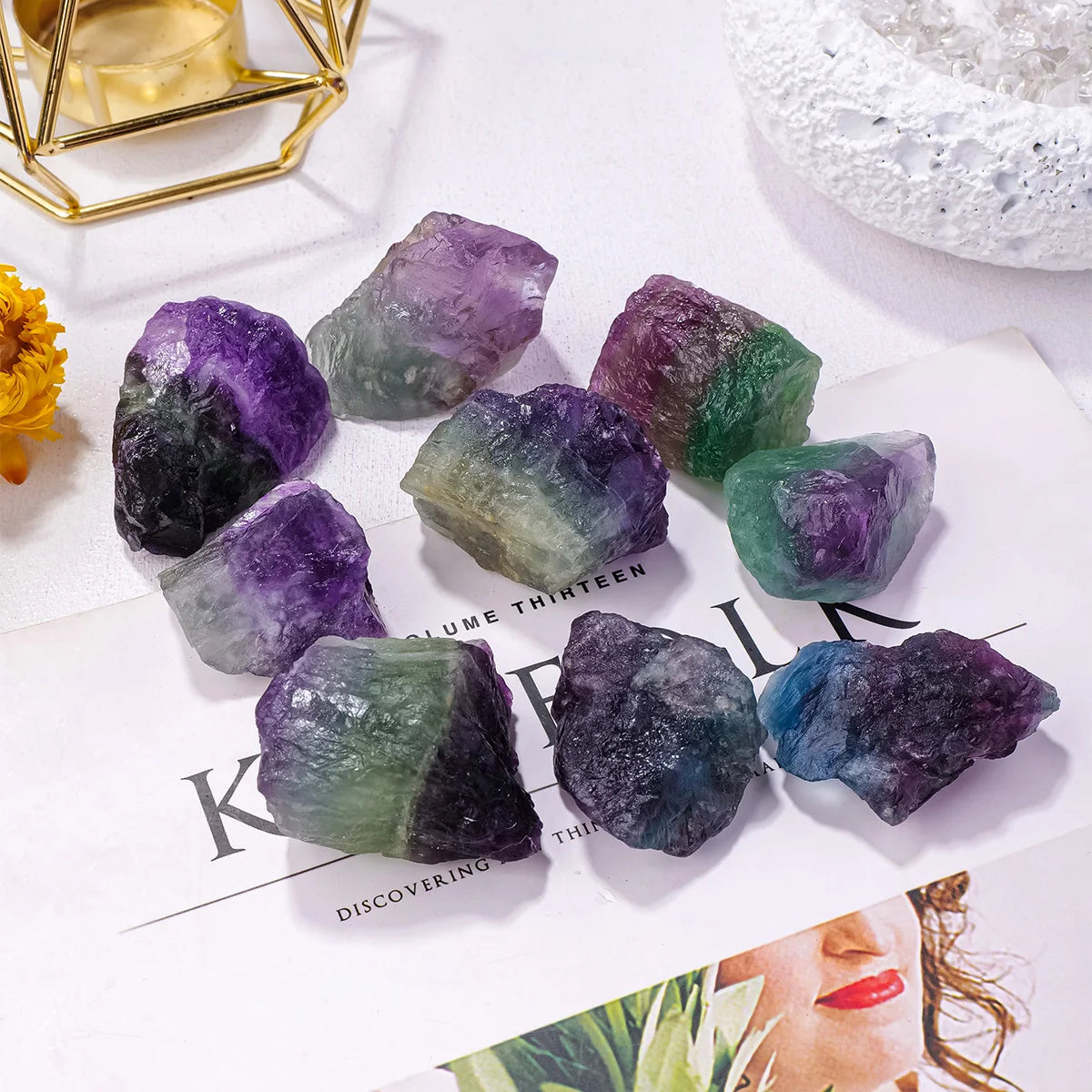 50g/bag Natural Raw Rainbow Fluorite Crystal Rough Stone