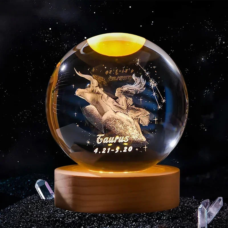 6cm 3D Crystal Ball Glass Craft Decoration 12 Constellation