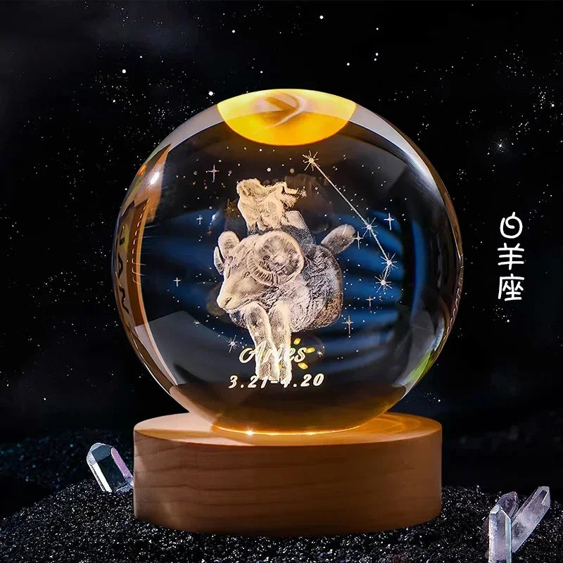 6cm 3D Crystal Ball Glass Craft Decoration 12 Constellation