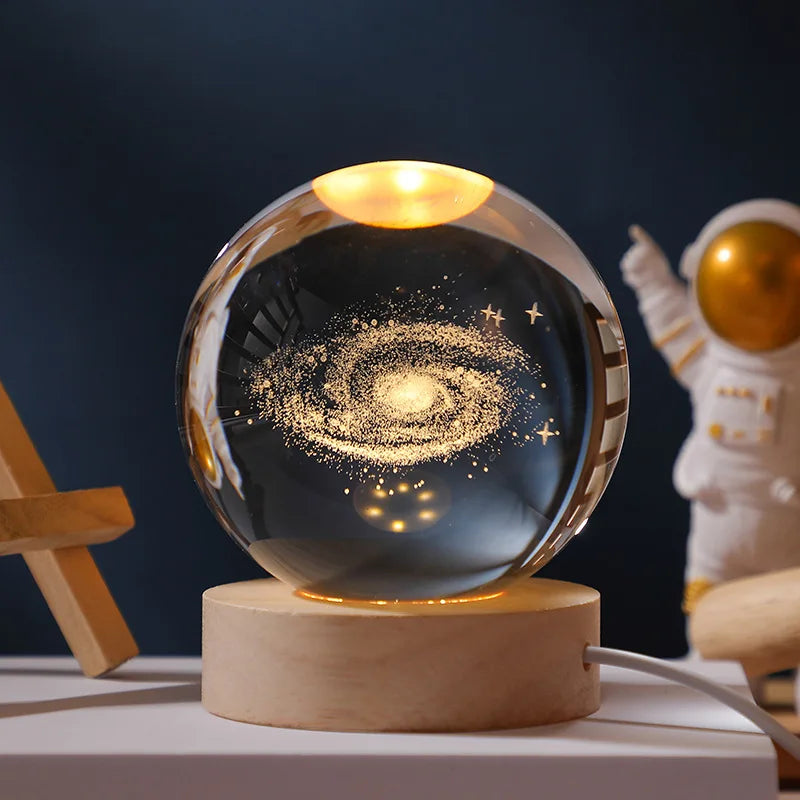 6cm 3D Crystal Ball Laser Carving Solar System Globe