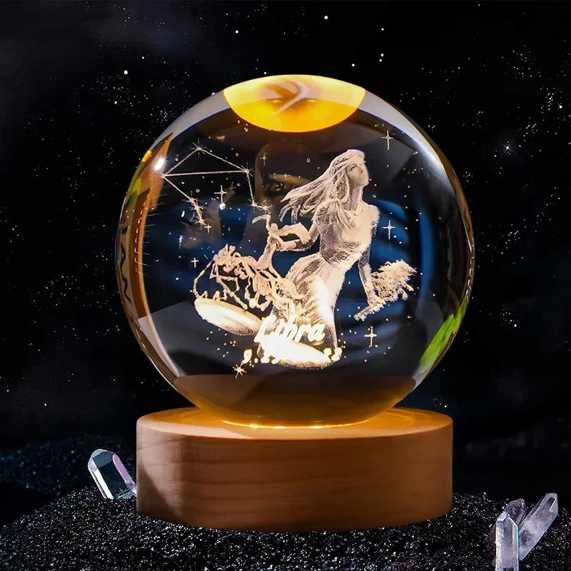 6cm 3D Crystal Ball Glass Craft Decoration 12 Constellation