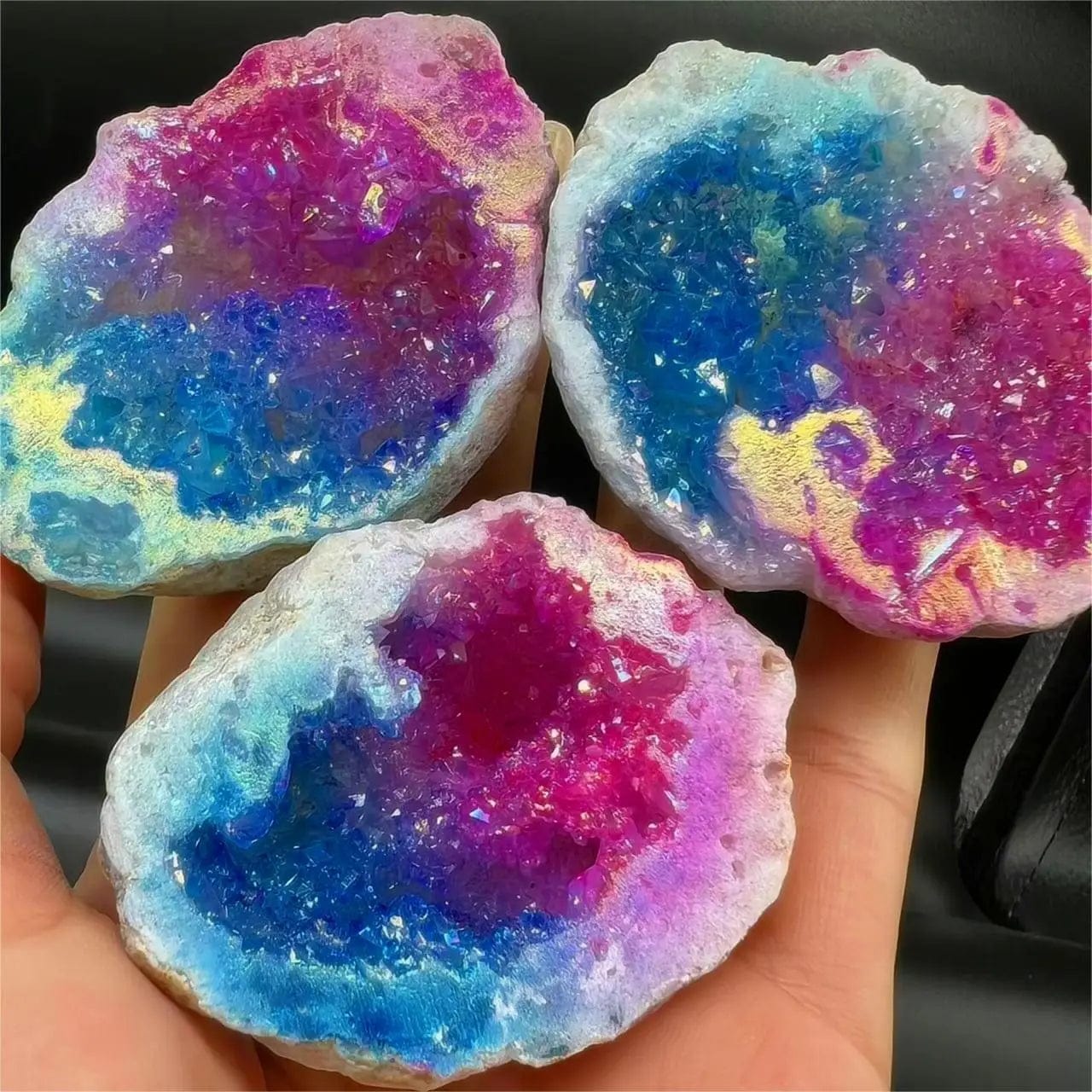 1PC Natural Agate Plated/Electroplated Cornucopia Crystal Cave Raw Stone