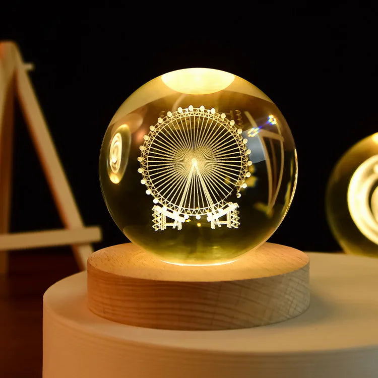 6cm 3D Crystal Ball Laser Carving Solar System Globe