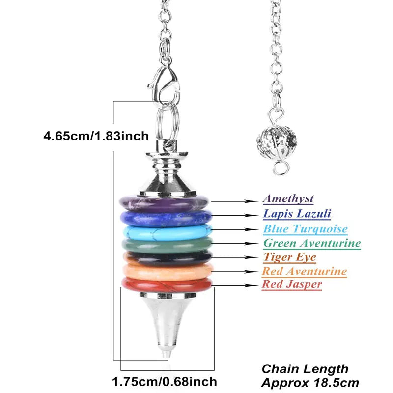 Healing 7 Chakra Pendulum Real Natural Stone Crystals Pendant