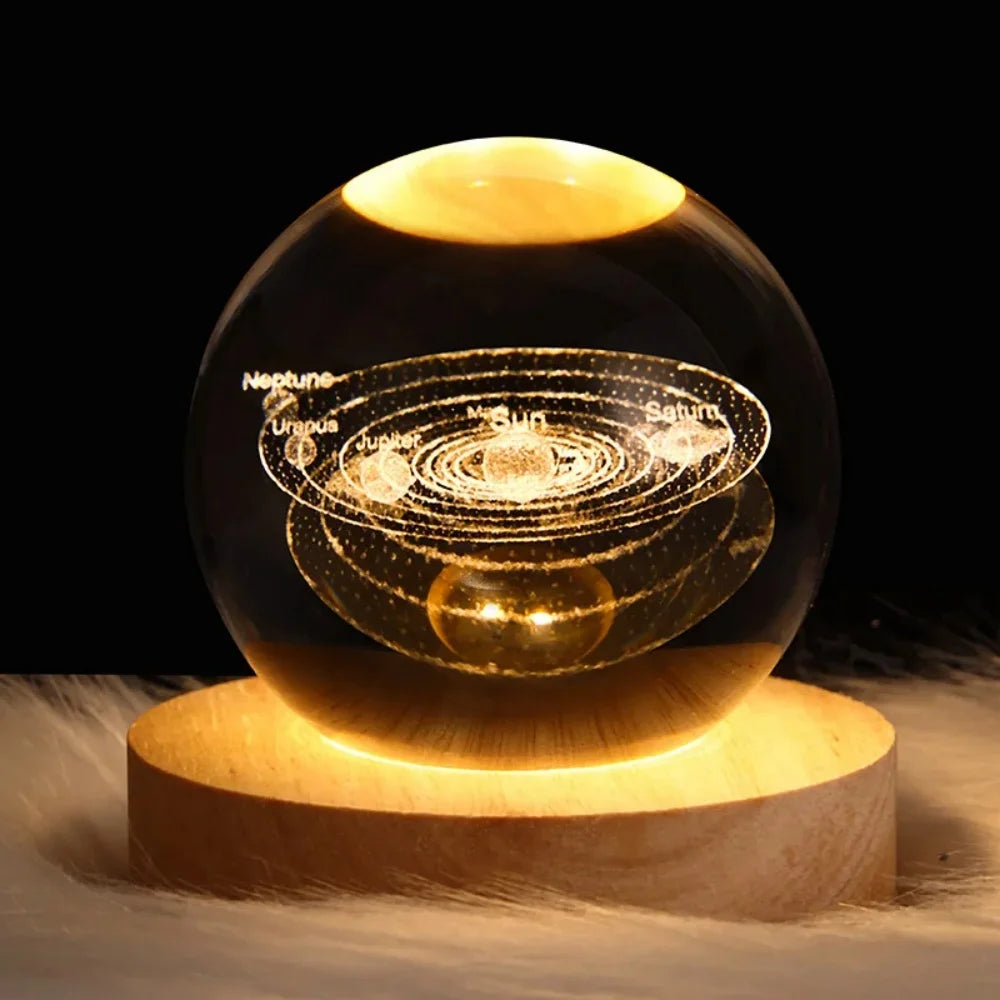 6cm 3D Crystal Ball Laser Carving Solar System Globe