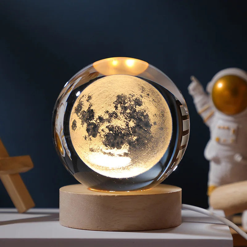 6cm 3D Crystal Ball Laser Carving Solar System Globe