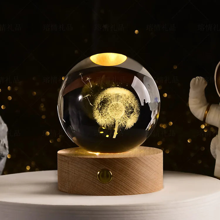 6cm 3D Crystal Ball Laser Carving Solar System Globe