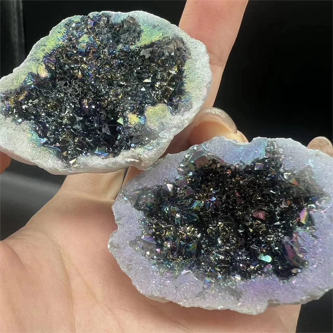 1PC Natural Agate Plated/Electroplated Cornucopia Crystal Cave Raw Stone