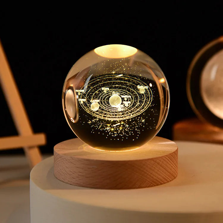 6cm 3D Crystal Ball Laser Carving Solar System Globe