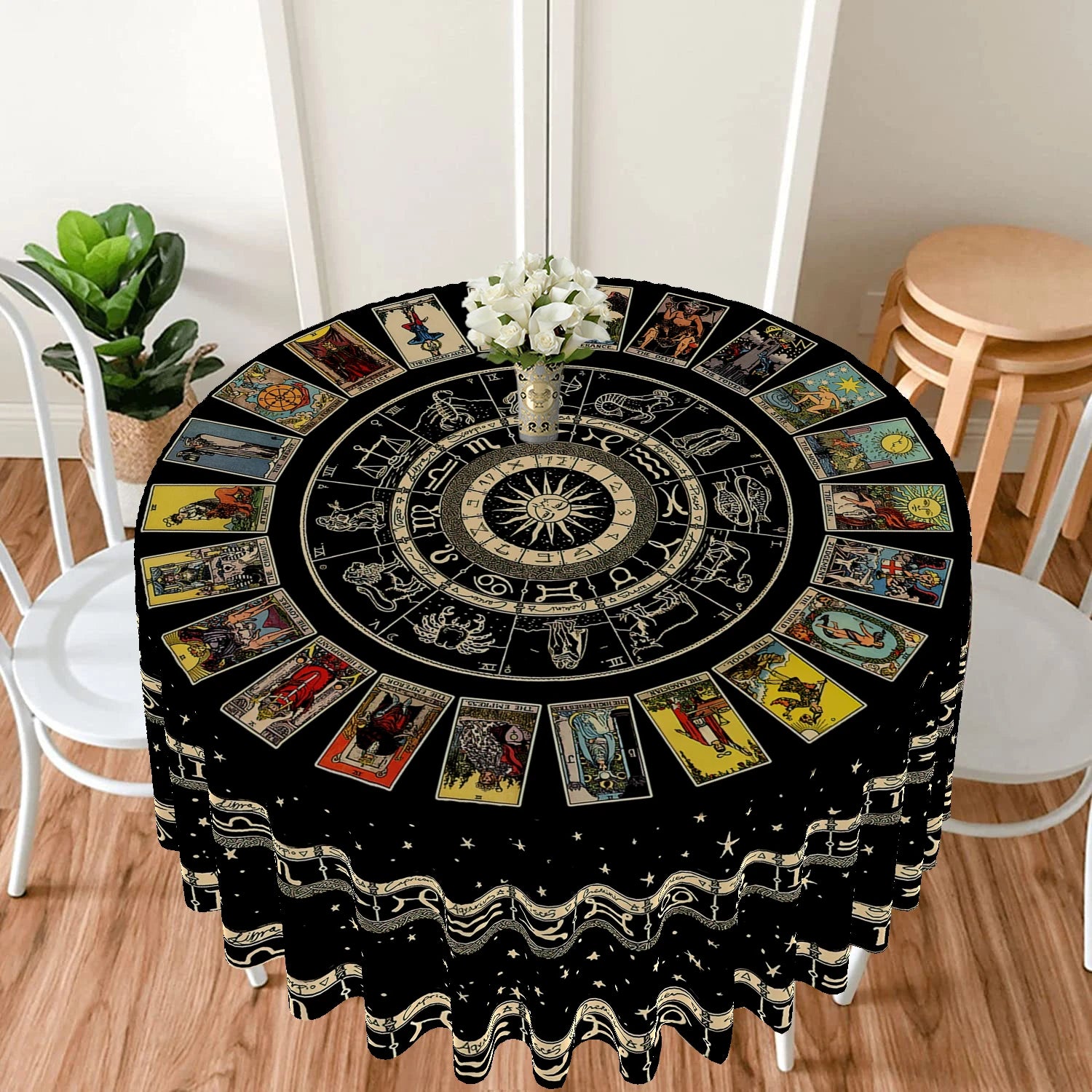 1 Piece Tarot Circular Tablecloth Waterproof Color Terrace Dining Table Cover