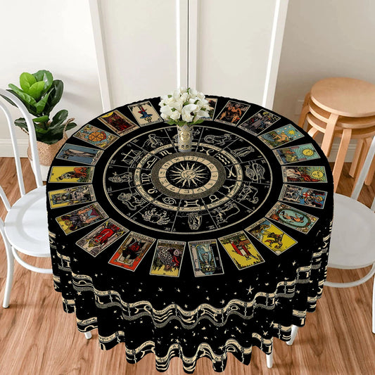 1 Piece Tarot Circular Tablecloth Waterproof Color Terrace Dining Table Cover