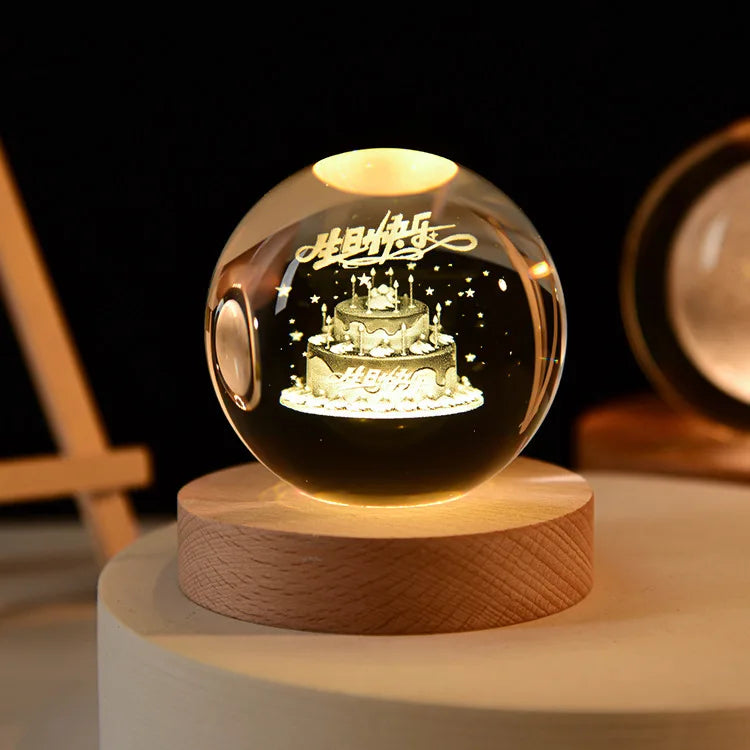 6cm 3D Crystal Ball Laser Carving Solar System Globe