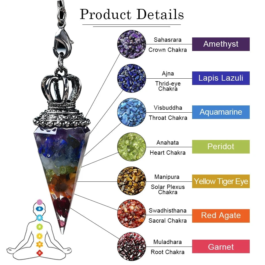 7 Chakra Healing Crystals Pendulum Divination Quartz Natural Stone