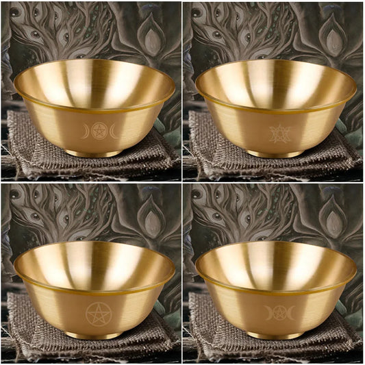 Three Phase Moon Pentagram Brass Bowl