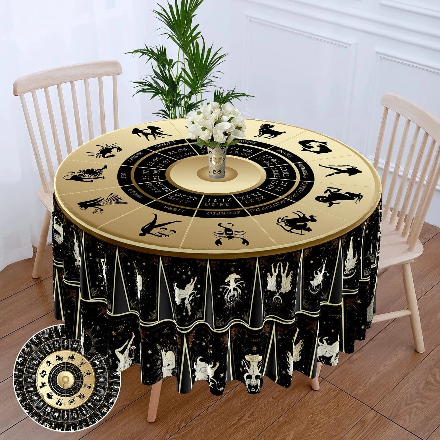 1 Piece Tarot Circular Tablecloth Waterproof Color Terrace Dining Table Cover