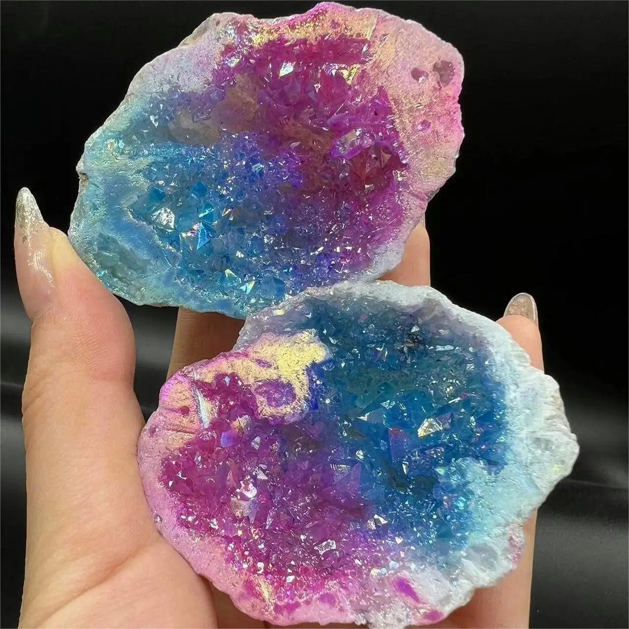 1PC Natural Agate Plated/Electroplated Cornucopia Crystal Cave Raw Stone