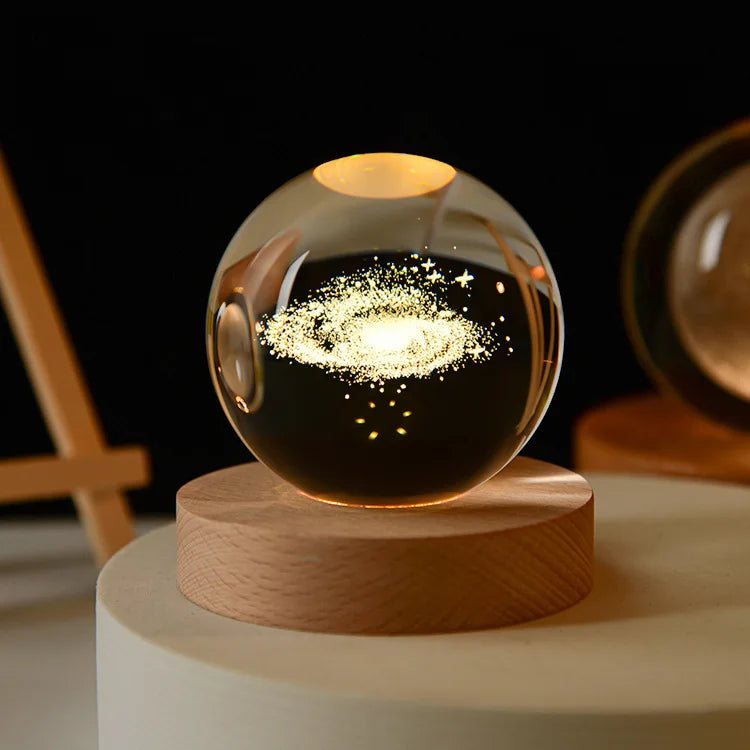 6cm 3D Crystal Ball Laser Carving Solar System Globe