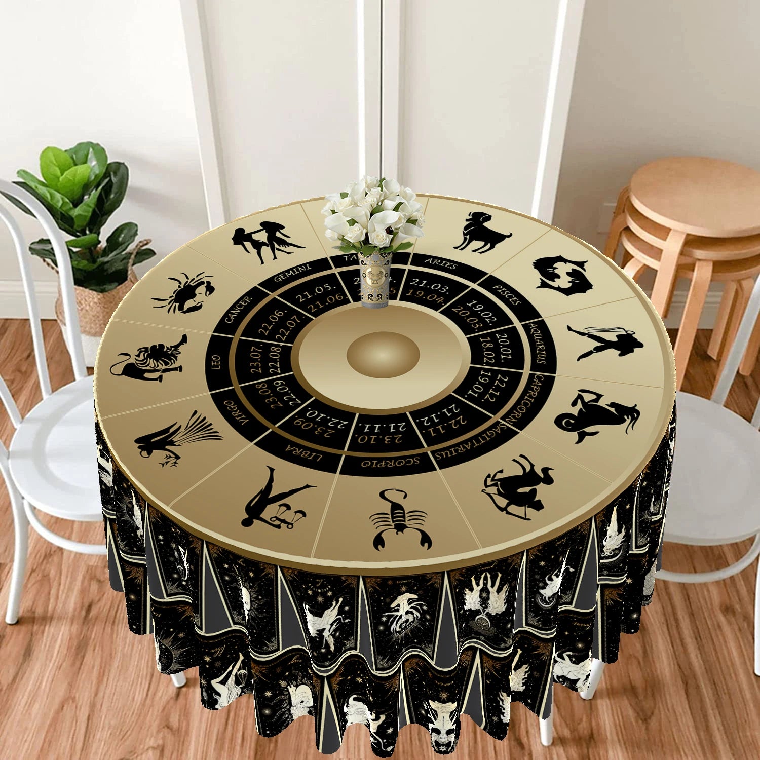 1 Piece Tarot Circular Tablecloth Waterproof Color Terrace Dining Table Cover