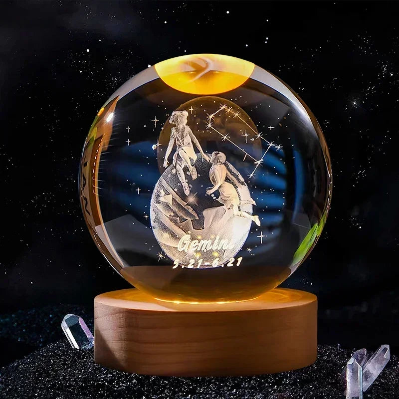 6cm 3D Crystal Ball Glass Craft Decoration 12 Constellation