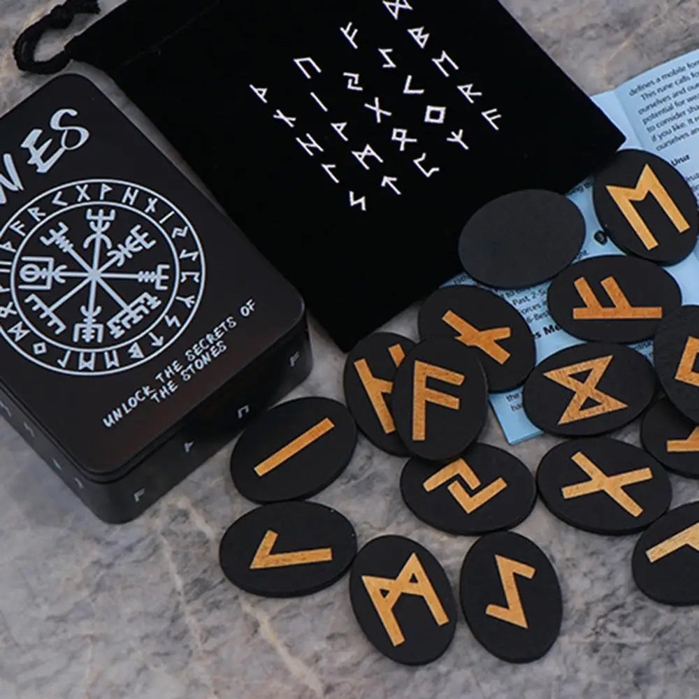 Witches Runes Set Altar Divination Tools with Manual and Storage Bag