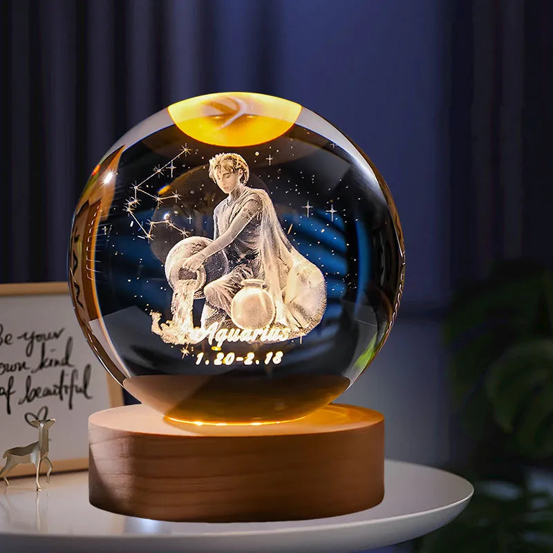 6cm 3D Crystal Ball Glass Craft Decoration 12 Constellation