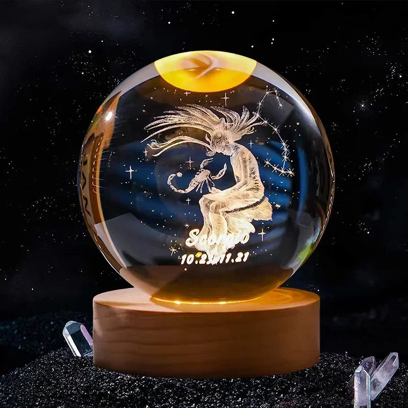 6cm 3D Crystal Ball Glass Craft Decoration 12 Constellation