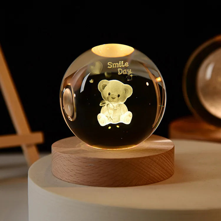 6cm 3D Crystal Ball Laser Carving Solar System Globe