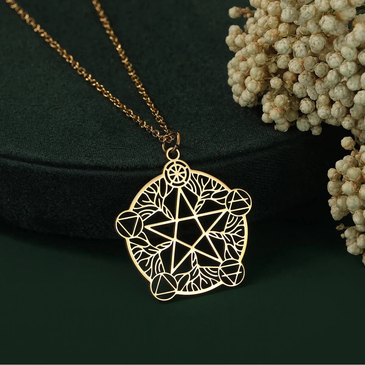 Chandler Stainless Steel Wicca Pentagram Witch Pendant Necklace