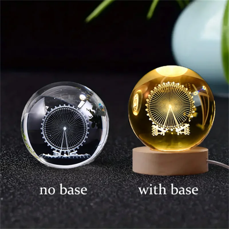 6cm 3D Crystal Ball Laser Carving Solar System Globe