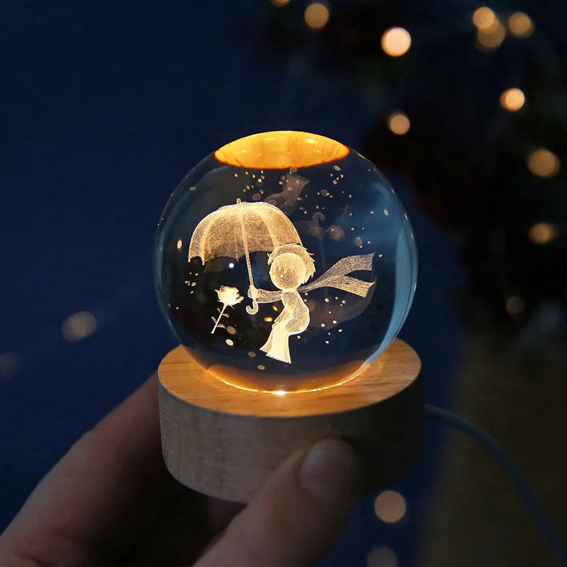 6cm 3D Crystal Ball Laser Carving Solar System Globe