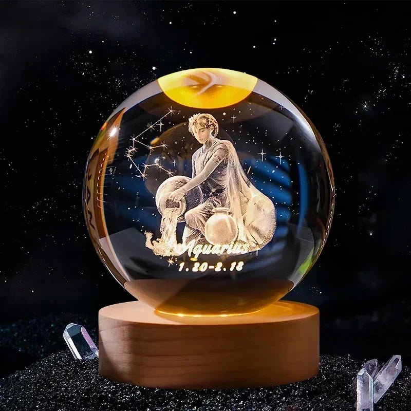 6cm 3D Crystal Ball Glass Craft Decoration 12 Constellation