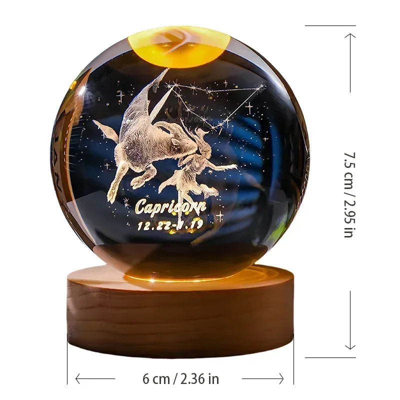 6cm 3D Crystal Ball Glass Craft Decoration 12 Constellation