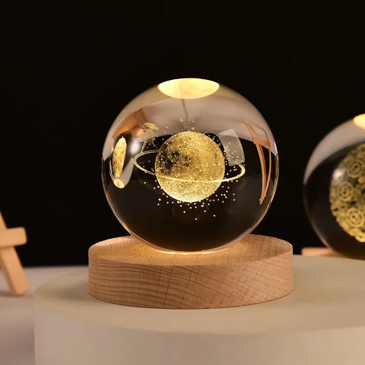 6cm 3D Crystal Ball Laser Carving Solar System Globe