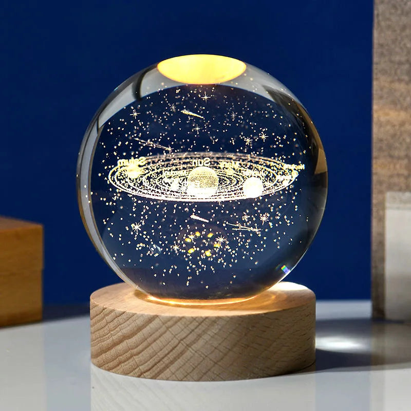 6cm 3D Crystal Ball Laser Carving Solar System Globe