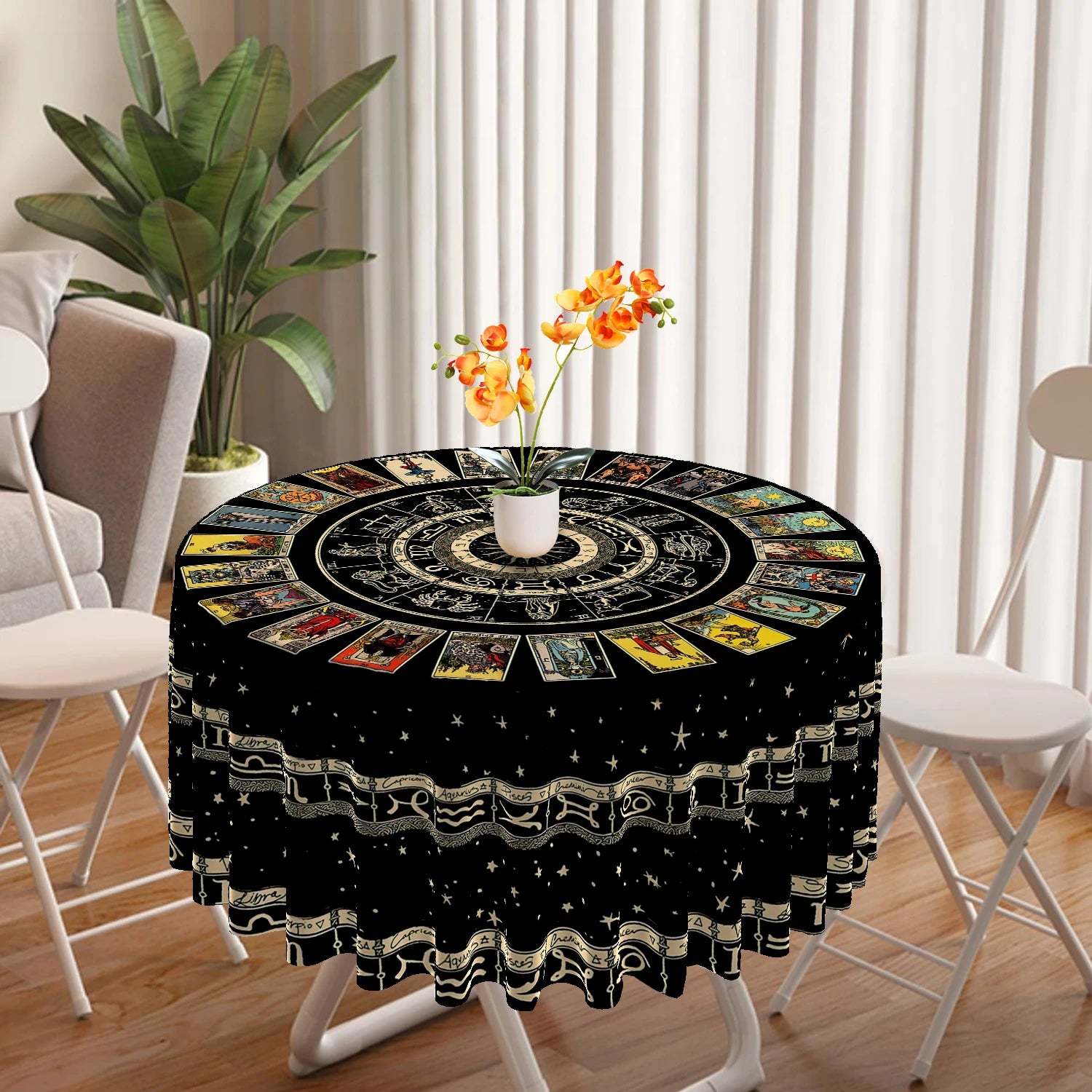 1 Piece Tarot Circular Tablecloth Waterproof Color Terrace Dining Table Cover