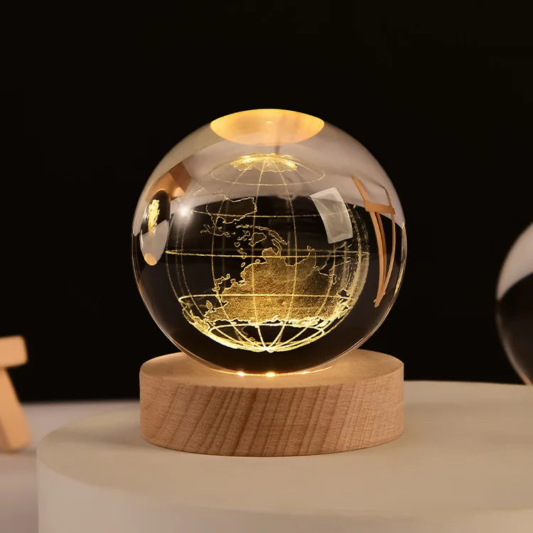 6cm 3D Crystal Ball Laser Carving Solar System Globe