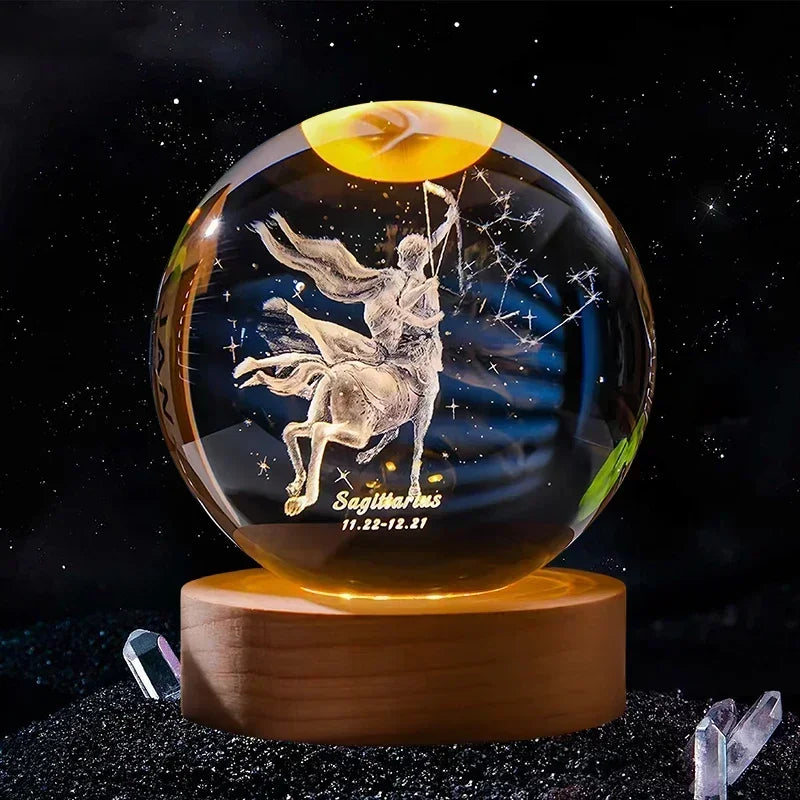 6cm 3D Crystal Ball Glass Craft Decoration 12 Constellation