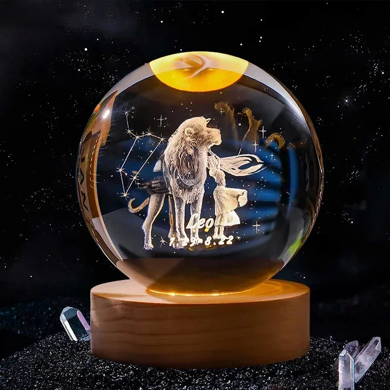 6cm 3D Crystal Ball Glass Craft Decoration 12 Constellation