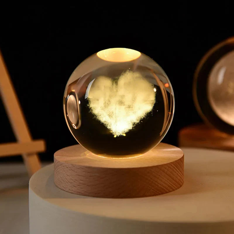 6cm 3D Crystal Ball Laser Carving Solar System Globe