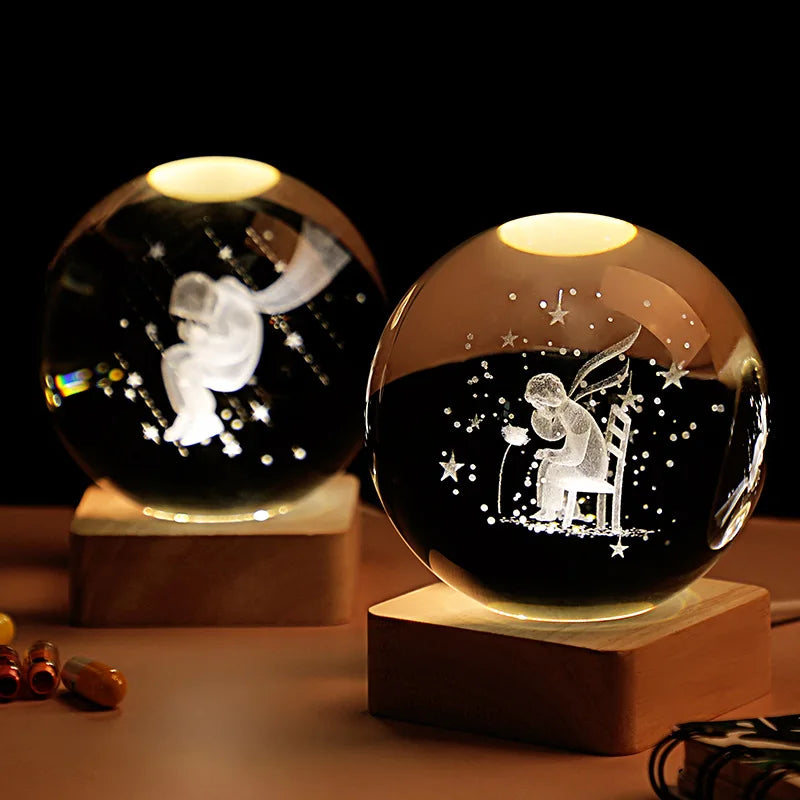 6cm 3D Crystal Ball Laser Carving Solar System Globe